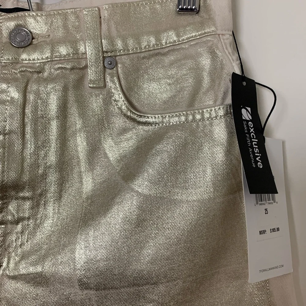 7 For All‎ Mankind High Waist Gold Metallic Cream Shorts Size 25